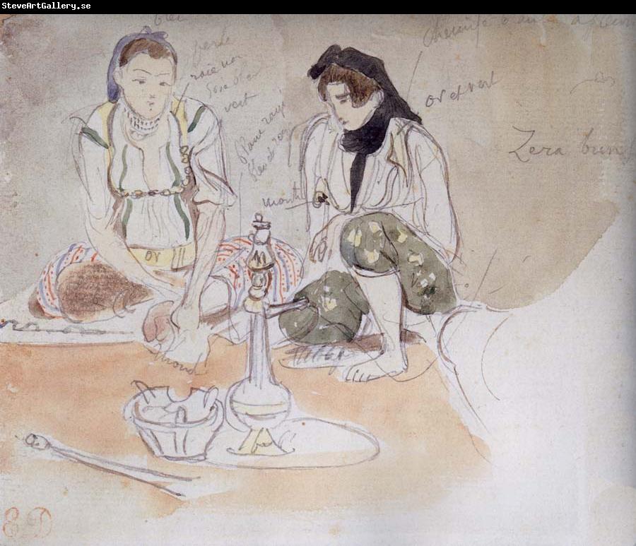 Eugene Delacroix Two Arab women seated
